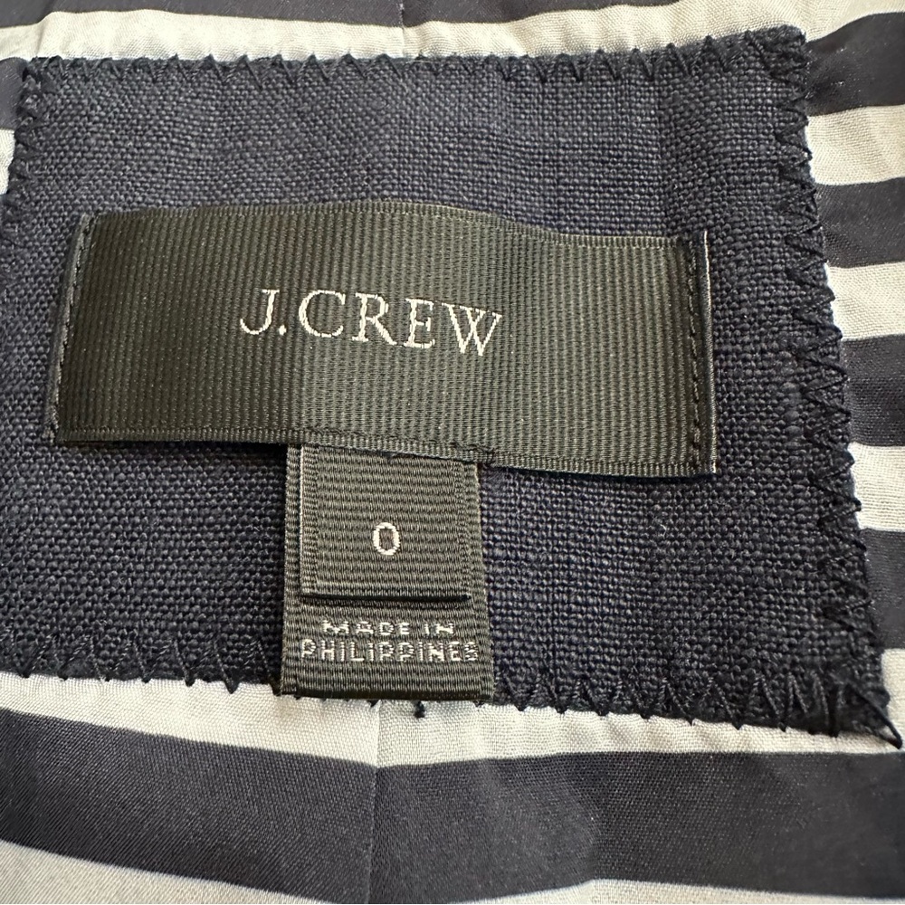J. Crew Linen Rhodes Blazer in Navy with White Piping and Nautical Buttons - Picture 9 of 16